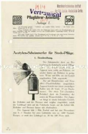 Anleitung für die Bedienung der Acetylen-Scheinwerfer an Stock-Motorpflügen