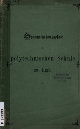 Organisationsplan der polytechnischen Schule zu Riga