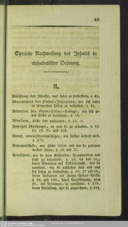 Specielle Nachweisung des Inhalts in alphabetischer Ordnung