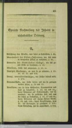 Specielle Nachweisung des Inhalts in alphabetischer Ordnung
