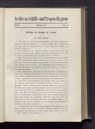 Beiträge zur Biologie der Zecken.