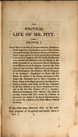 A history of the political life of the right honourable William Pitt : including some account of the times in which he lived ; in six volumes. 1