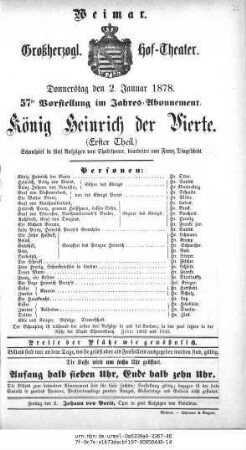 König Heinrich der Vierte. (Erster Theil)