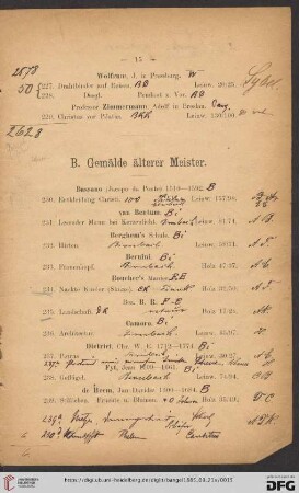 B. Gemälde älterer Meister (Nr. 230 - 270)