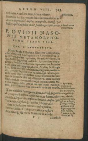 P. Ovidii Nasonis Metamorphoseon Liber VIII.