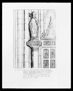 Paris, Notre-Dame, Zeichnung der Gedenkstatue des Bischofs Simon Matifas de Bucy