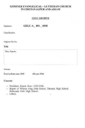 Misc. School Reports