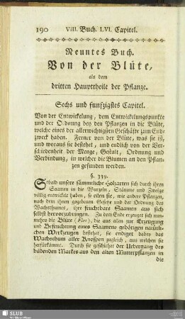 Neuntes Buch. Von der Blüte, als dem dritten Haupttheile der Pflanze