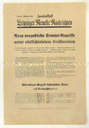 Sonderblatt der "Leipziger Neuesten Nachrichten" zum Kriegsverlauf an der Ostfront und in Nordafrika