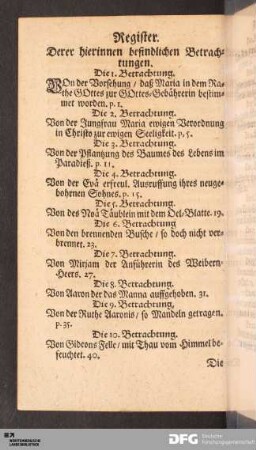 Register. Derer hierinnen befindlichen Betrachtungen.