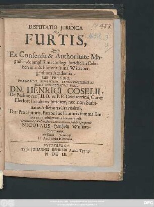 Disputatio Iuridica De Furtis
