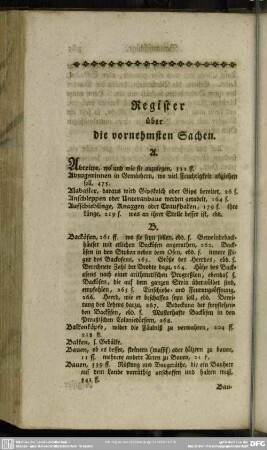 Register über die vornehmsten Sachen