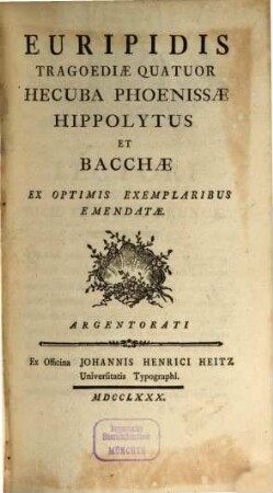 Euripidis Tragoediae Quatuor Hecuba Phoenissae Hippolytus Et Bacchae