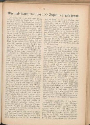 Wie und wann man vor 100 Jahren aß und trank.