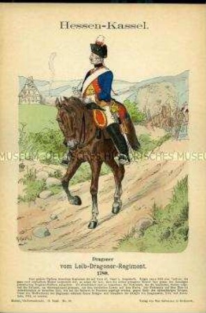 Uniformdarstellung, Gemeiner des Leib-Dragoner-Regiments, Landgrafschaft Hessen-Kassel, 1780.
