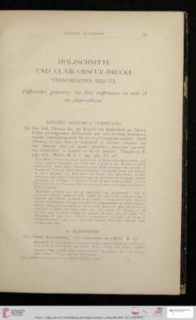 Holzschnitte und Clair-Obscur-Drucke verschiedener Meister. Differentes gravures sur bois impriméesen noir et en clair-obscur (Nr. 332 - 421)