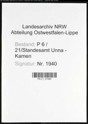 Sterberegister Standesamt Unna-Kamen
