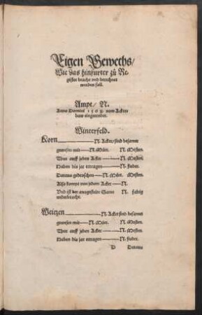 Eigen Gewechs/ Wie das hinfurter zu Register bracht und berechnet werden soll.