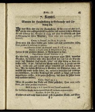 7. Kapitel. Warum die Haußuchung in Gebrauche und Uebung sey.