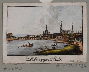 Stadtansicht von Dresden, Blick vom linken Elbufer nach Südosten auf die Altstadt