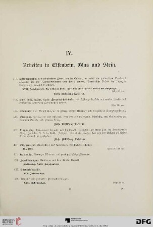 IV. Arbeiten in Elfenbein, Glas und Stein (Nr. 417-444)
