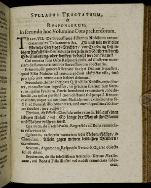 Syllabus Tractatuum, & Respondorum [...]