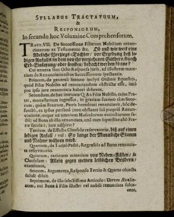 Syllabus Tractatuum, & Respondorum [...]