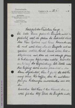 Brief von Margarete Bernhard an Helene Lange