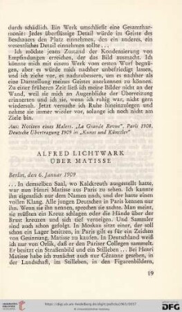 Alfred Lichtwark über Matisse