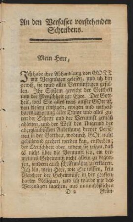 An den Verfasser vorstehenden Schreibens.