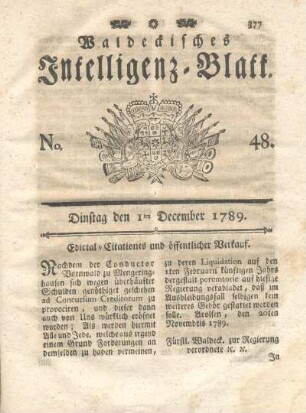 No. 48, Dinstag den 1ten December 1789