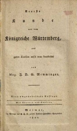 Neueste Kunde von dem Königreiche Würtemberg