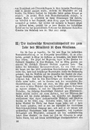 III / Die italienische Neutralitätspolitik bis zum Tode des Ministers di San Giuliano.