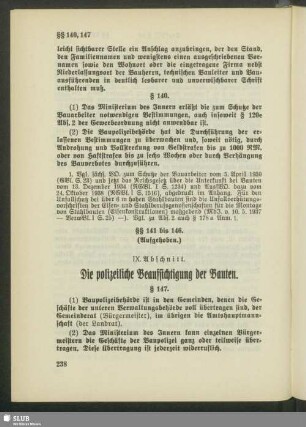 IX. Abschnitt. Die polizeiliche Beaufsichtigung der Bauten