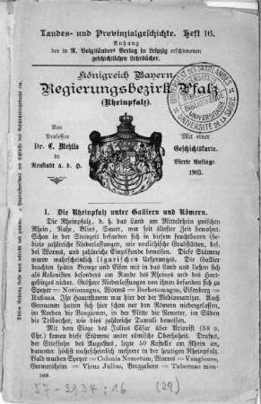 H. 16: Königreich Bayern : Regierungsbezirk Pfalz (Rheinpfalz)
