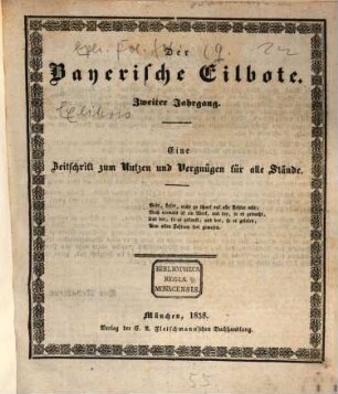 Baierscher Eilbote. 1838 = Jg. 2