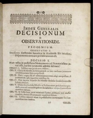 Index Generalis Decisionum & Observationum.