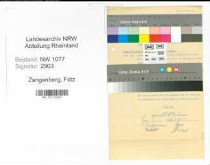 Entnazifizierung Fritz Zangenberg , geb. 00.00.0000 ()