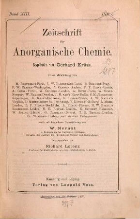 Zeitschrift für anorganische und allgemeine Chemie : ZAAC = Journal of inorganic and general chemistry. 13. 1897