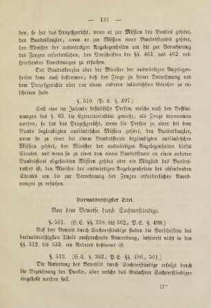 131, Vierunddreißigster Titel. Von dem Beweise durch Sachverständige. §§ 511. bis 534.