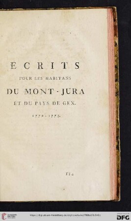 Ecrits pour les habitants du mont-jura et du pays de gex