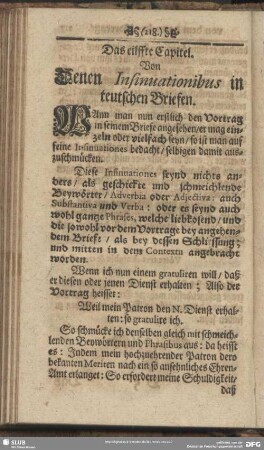 Das eilffte Capitel. Von Denen Insinuationibus in teutschen Briefen