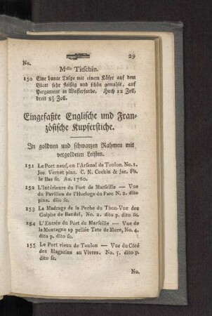 Eingefaßte Englische und Französische Kupferstiche.