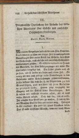 VII. Pragmatische Darstellung der Urtheile des biblischen Alterthums über eheliche und uneheliche Geschlechtsverbundungen.