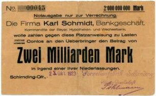 Geldschein / Notgeld, 2 Milliarden Mark, 23.10.1923