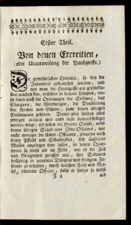 Erster Theil. Von denen Exercitien, (oder Unterweisung der Handgriffe.)
