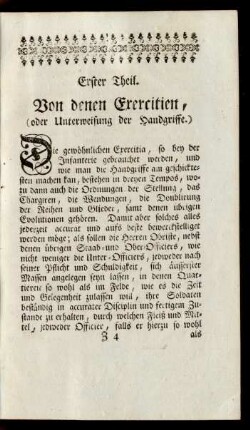 Erster Theil. Von denen Exercitien, (oder Unterweisung der Handgriffe.)