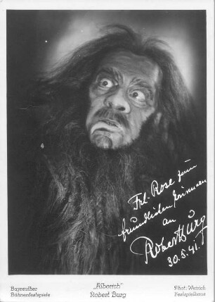 Robert Burg als Alberich im "Ring des Nibelungen" von Richard Wagner. Fotografie von Weirich (Weltpostkarte mit Autograph, datiert 30.05.1941). Bayreuther Festspiele, 1933/1940