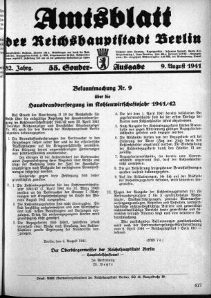 55. Sonderausgabe, 9. August 1941