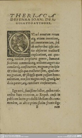 THERIACA DEFENSA IOAN. DRAGOIAEVVO AUTHORE.
